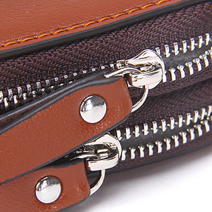 Keyholder Retro Casual Cowhide Leather Double Zipper Car Key Case Holder Wallet Key Bag