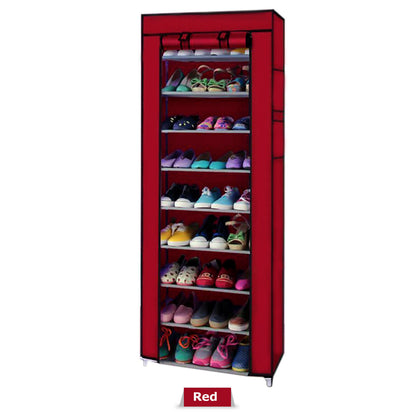 Portable Shoe Rack with Cover | 9-Shelf Storage Closet Organizer Cabinet for Entryway, Bedroom, or Dorm | Space-Saving Shoe Holder for Home Use