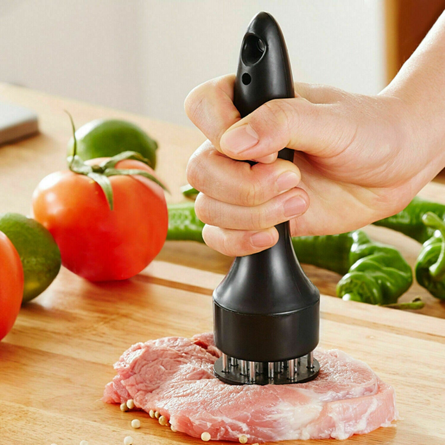 Meat Tenderizer Tool 21-Pin Stainless Steel Blades - Tender & Juicy Meat, Quick Marinade, Safe Cover, Easy to Use & Clean for Beef, Chicken, 