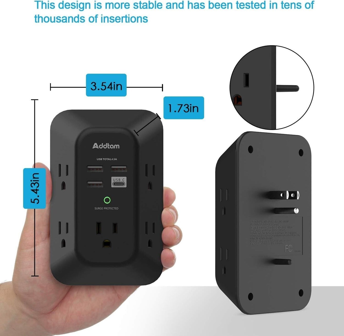 USB Wall Charger Surge Protector - 5 Outlet Extender with 4 USB Charging Ports