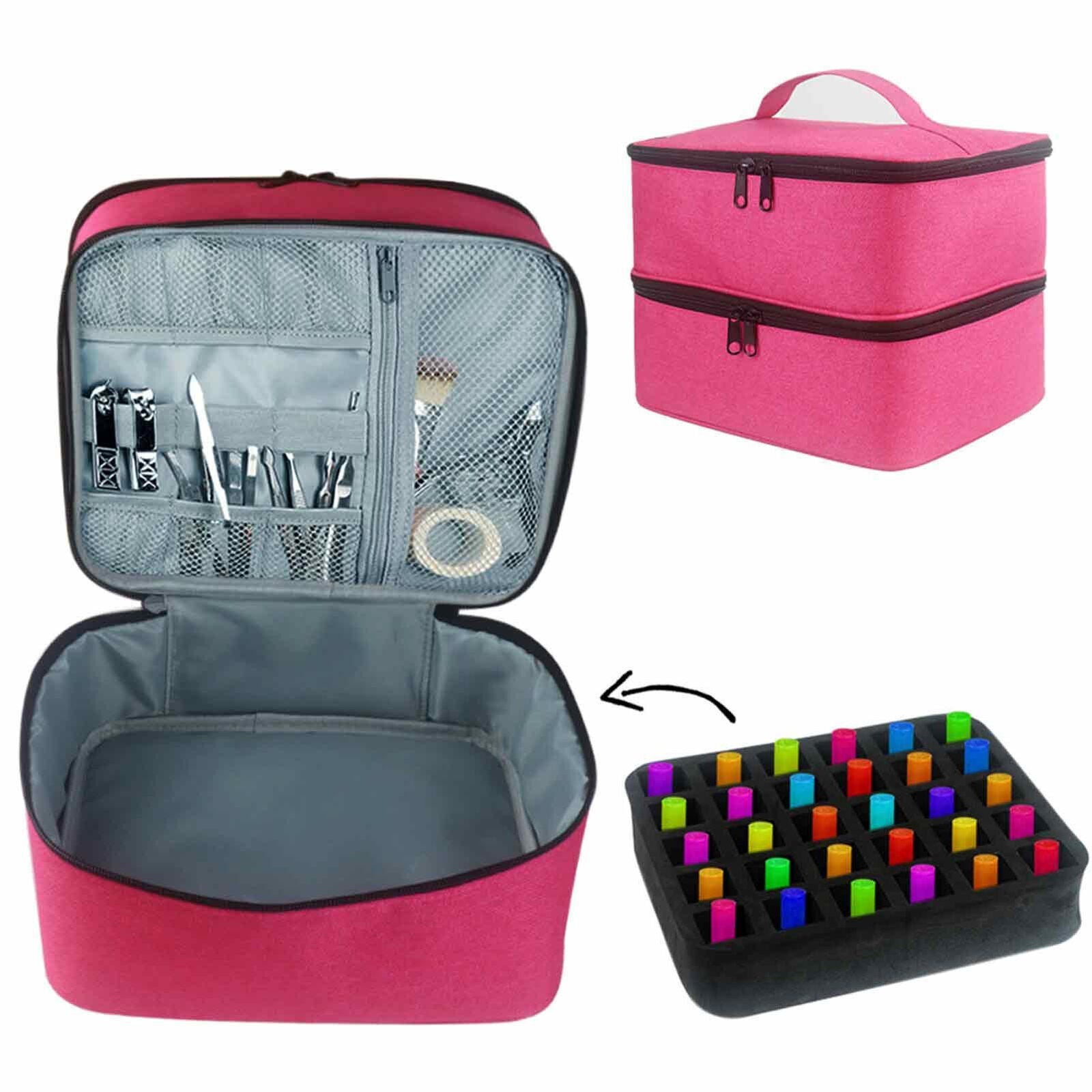 Adjustable Divider Nail Polish Carrying Case Bag Storage Organizer Pockets for Manicure Accessories