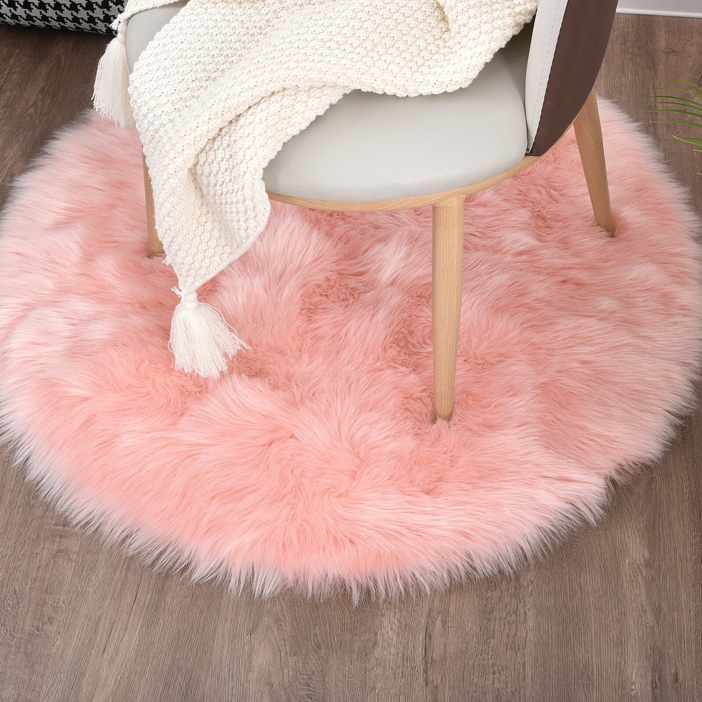 Faux Fur Sheepskin Fluffy Area Rugs round Shaggy Carpet for Bedroom Living Room