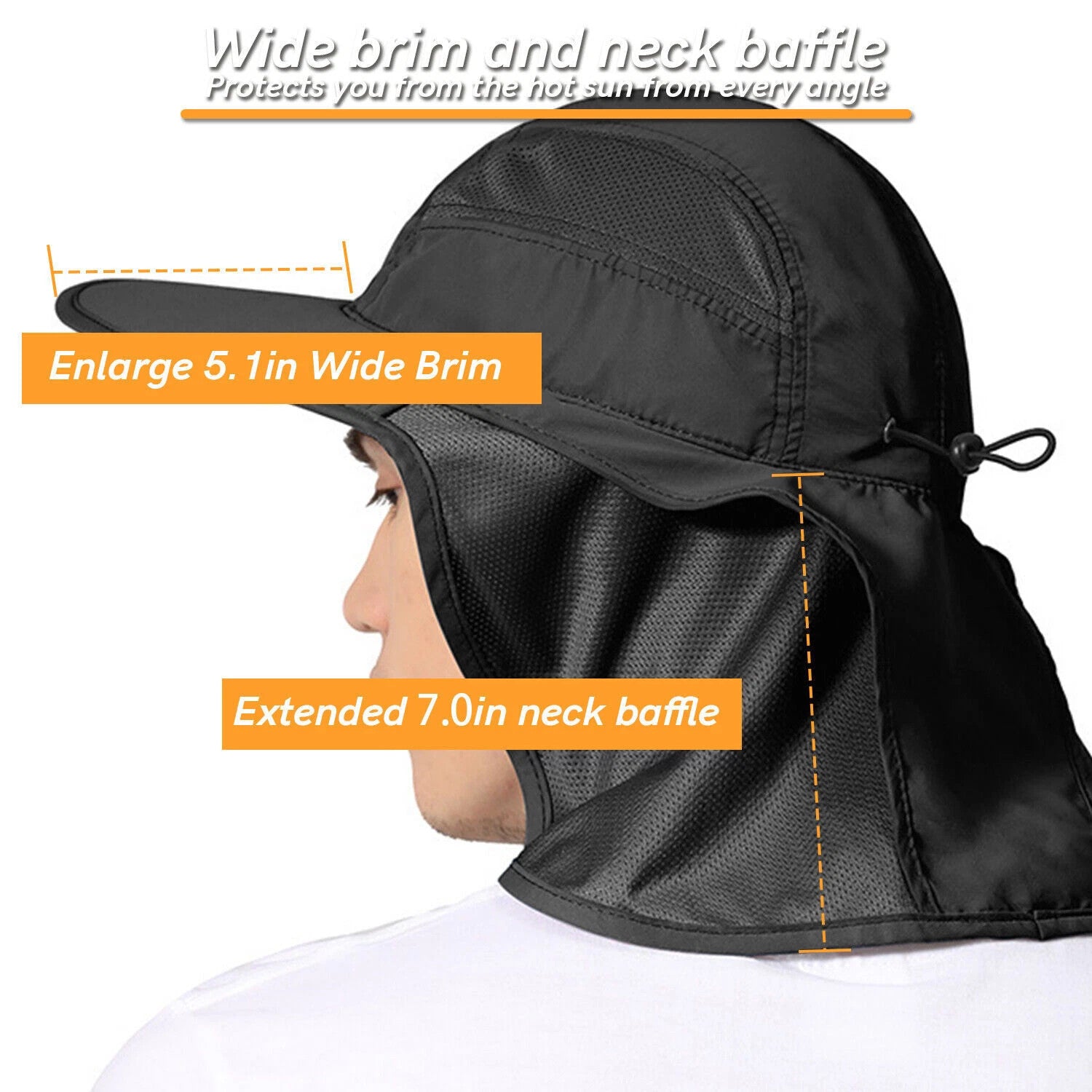 Wide Brim Sun Hat with Neck Flap UV Protection Hiking Fishing Cap Men Women US