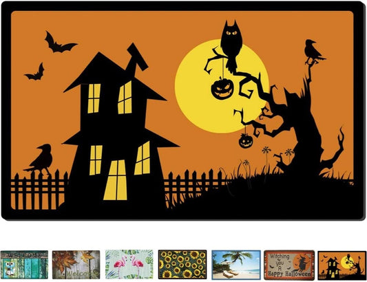 Halloween Doormat Non Slip Front Door Mat, Easy to Clean Low Profile Mat for Ent