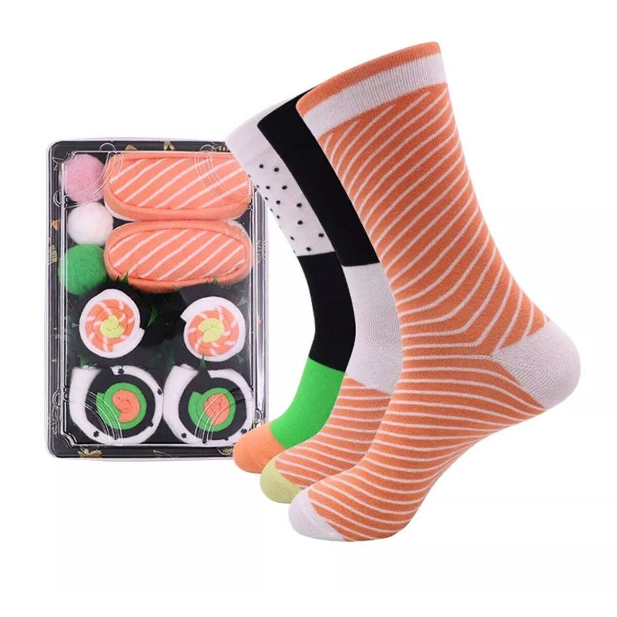 Sushi Socks, 3 Pairs Funny Socks for Men and Women Holiday Gift Socks Menswear Soft Casual Novelty Shoe Spandex Cotton Stripe Striped socks for women