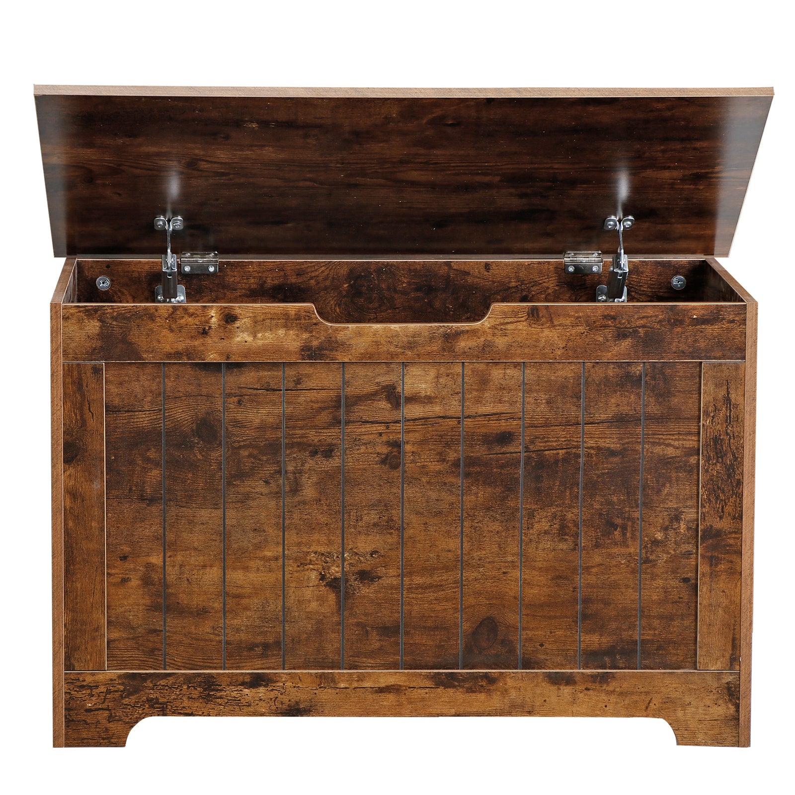 Lift Top Entryway Storage Chest 2 Safety Hinge Wooden Toy Box Bench, Brown