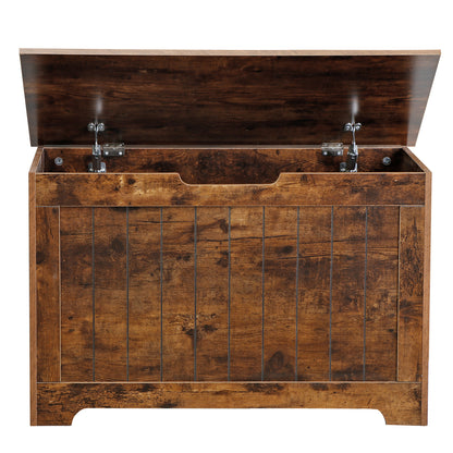 Lift Top Entryway Storage Chest 2 Safety Hinge Wooden Toy Box Bench, Brown
