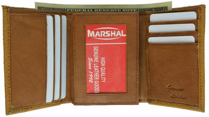 Wallets Mens Crocodile Embossed Credit Card ID Leather Brown Trifold Wallet