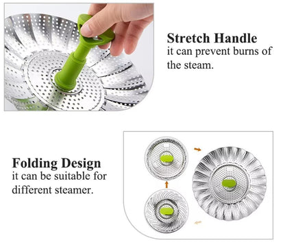 Folding Stainless Steel Steamer Basket 5.5–9″ – Expandable & Dishwasher‑Saf