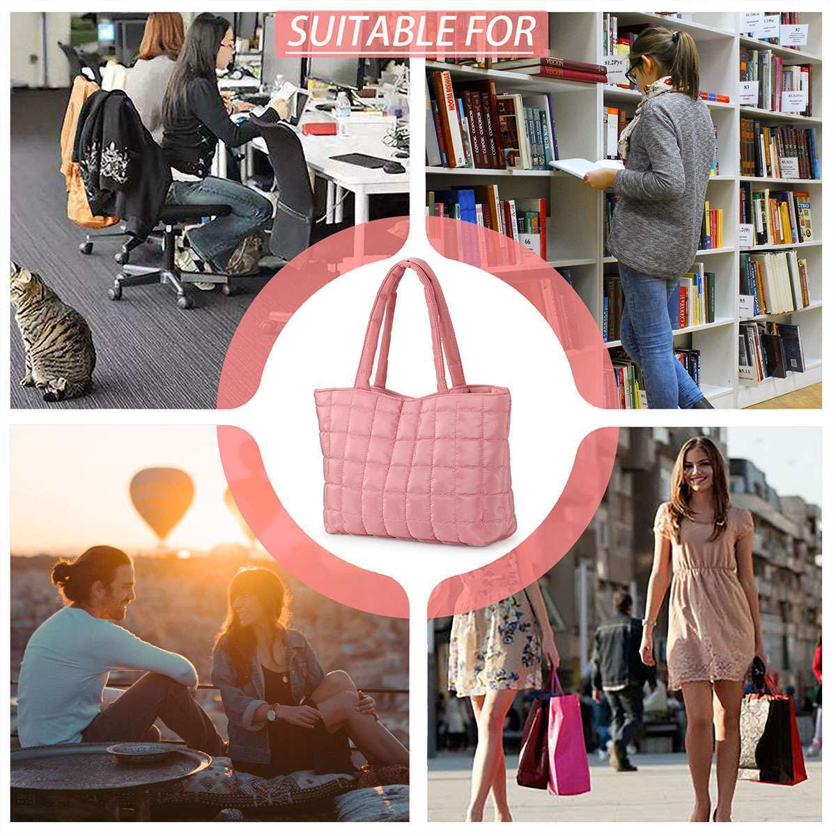 Women Puffer Tote Bag Quilted Puffy Handbag Shoulder Bag down Underarm Large Bag