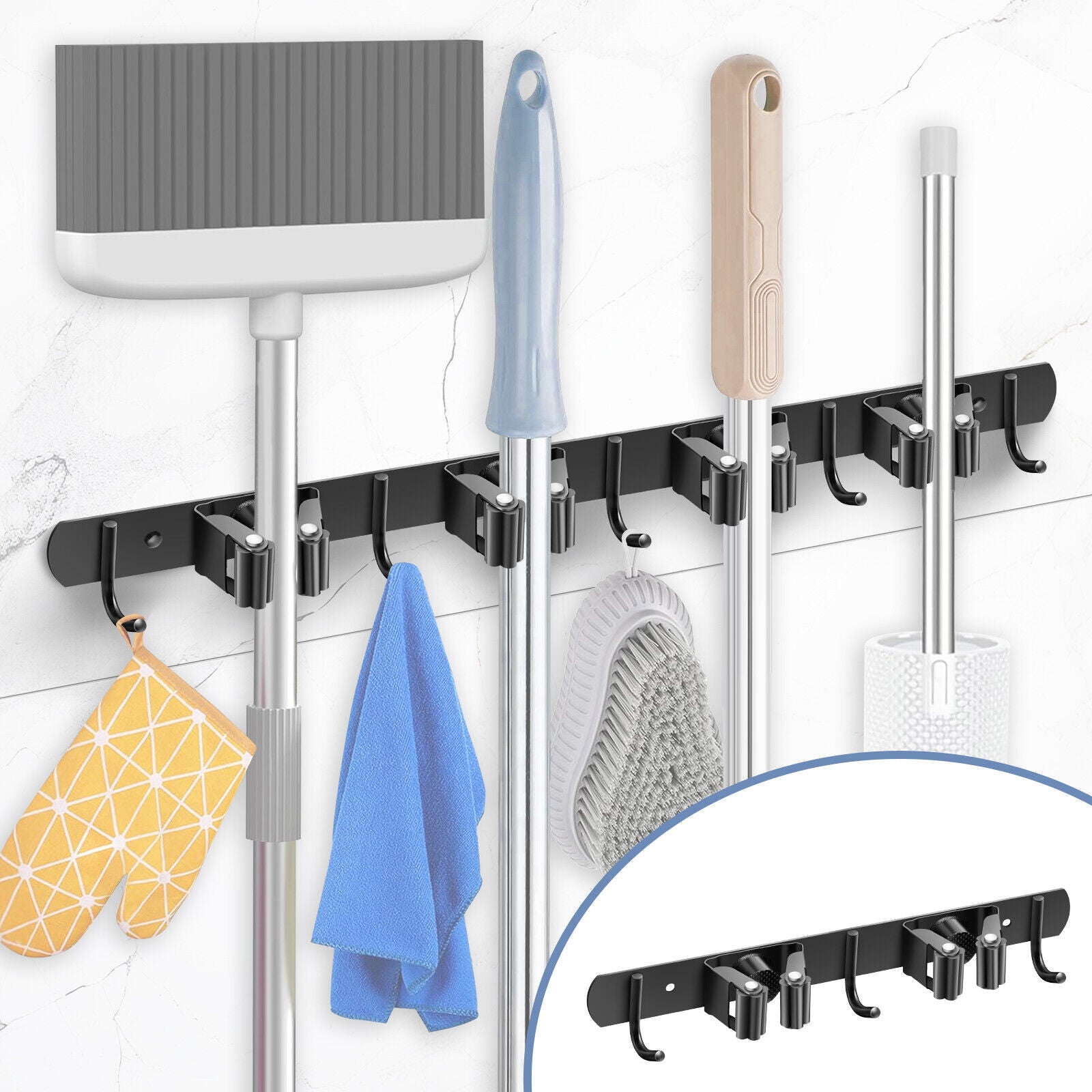 Broom Hanger Mop Holder Wall Mount Heavy Duty Garden Kitchen Tool Organizer Rack