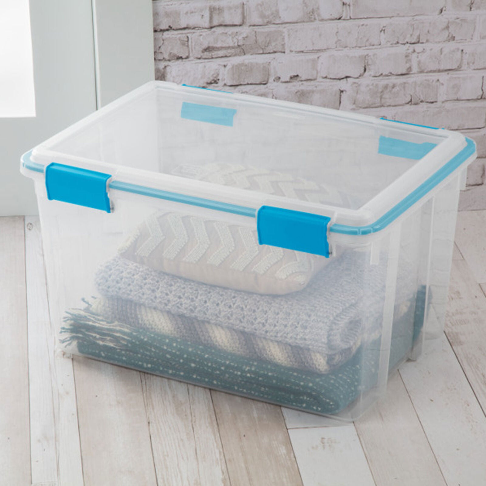 Sterilite 54 Quart Gasket Box, Stackable Storage Bin with Latching Lid, 4 Pack