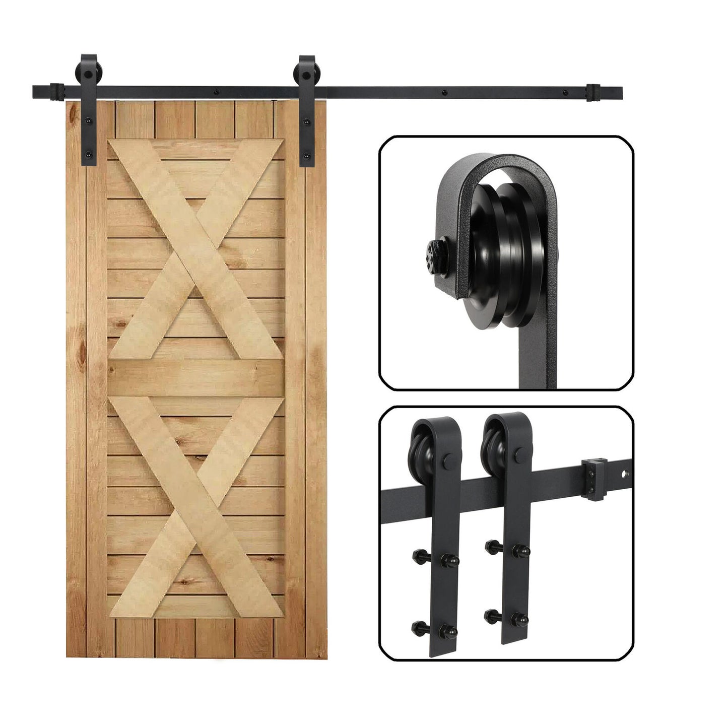 6.6FT Sliding Barn Door Hardware Kit Modern Closet Rail System, Silent Rollers, Easy Install, Space-Saving Design, Rustproof for Indoor & Outdoor Use