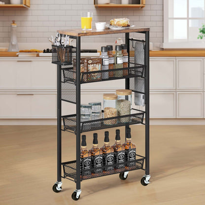 4-Tier Kitchen Microwave Cart with Wheels – Slim Utility Storage Rack, Rolling Workstation Shelf, Space-Saving Organizer for Pantry, Laundry Bathroom