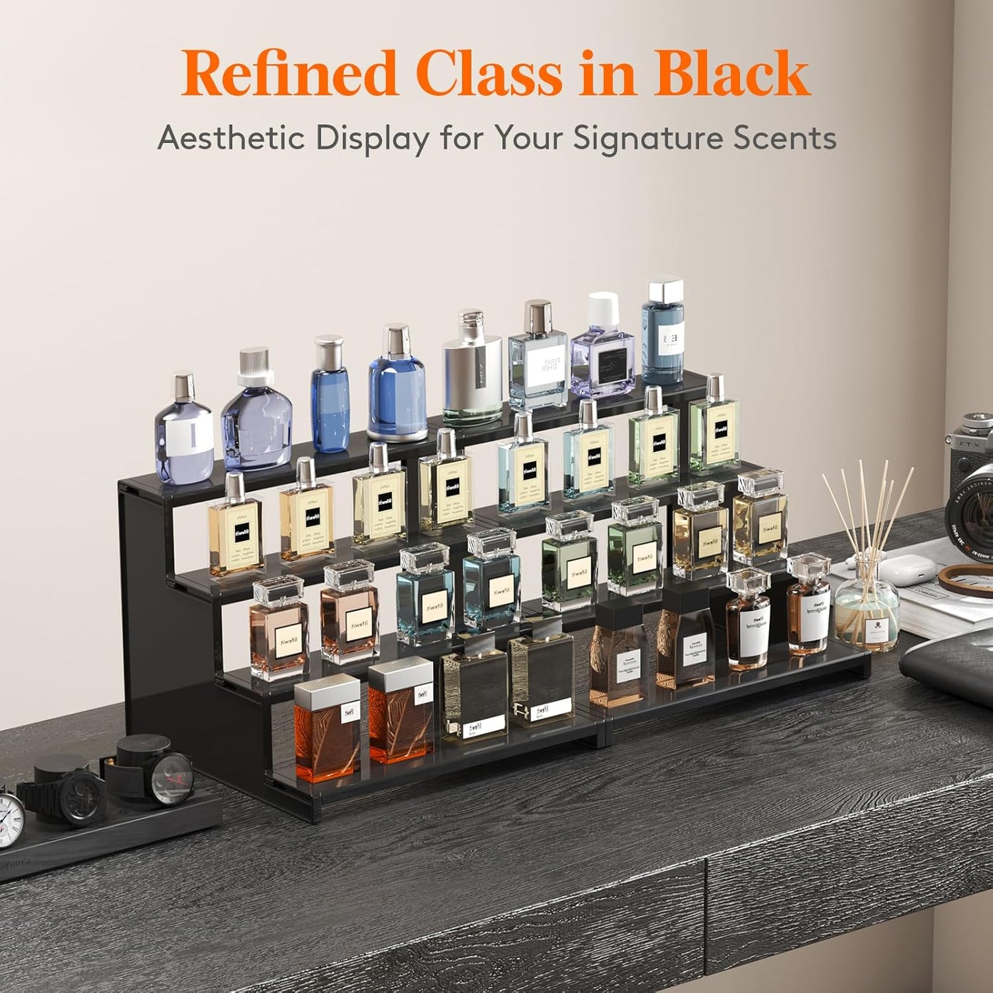 Plastic 12 Inch Dark Cologne Stand, Step Perfume Organizer, Tool-Free Assembl...