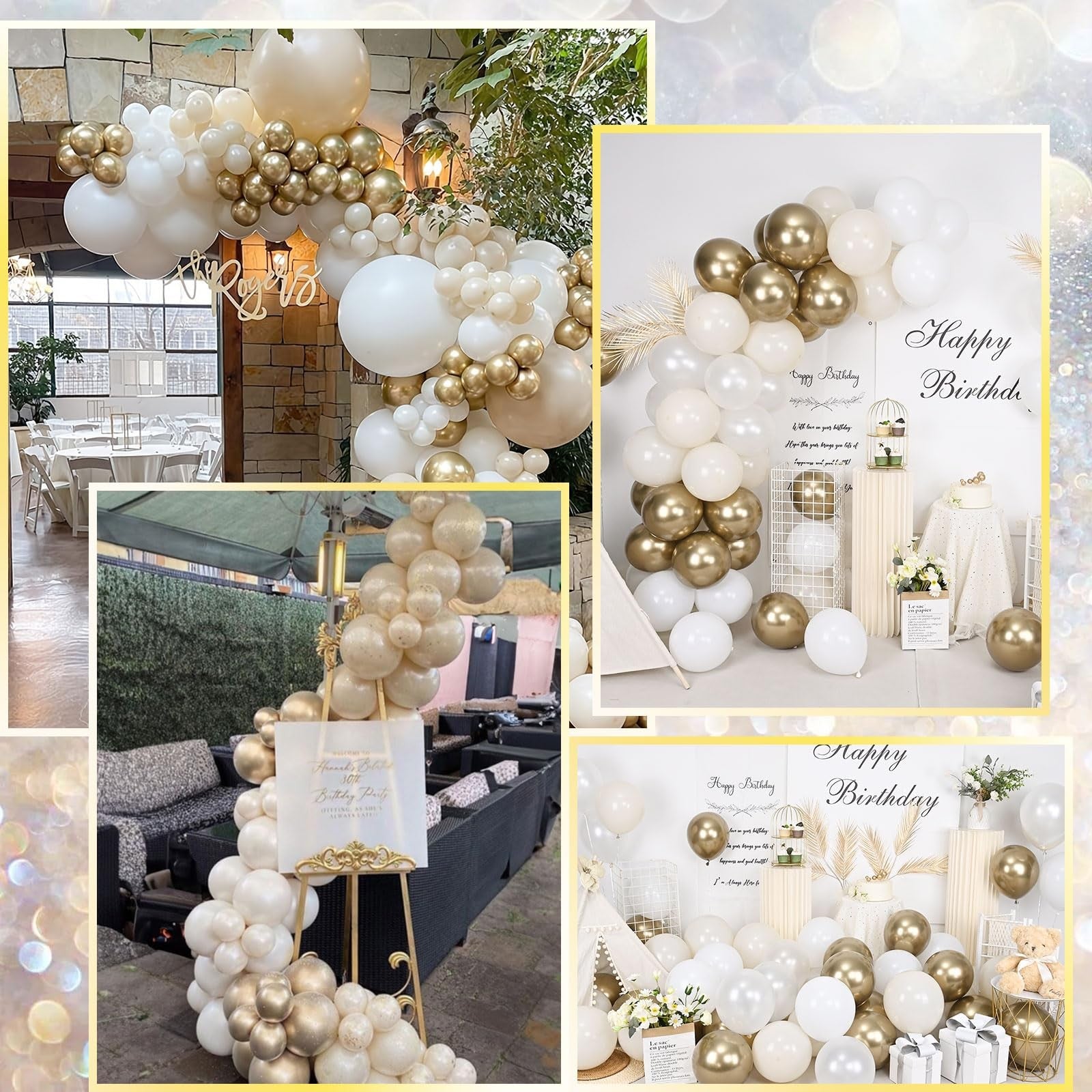 White and Gold Balloons, 12 Inch White Sand Gold Metallic Latex Balloons, Beige