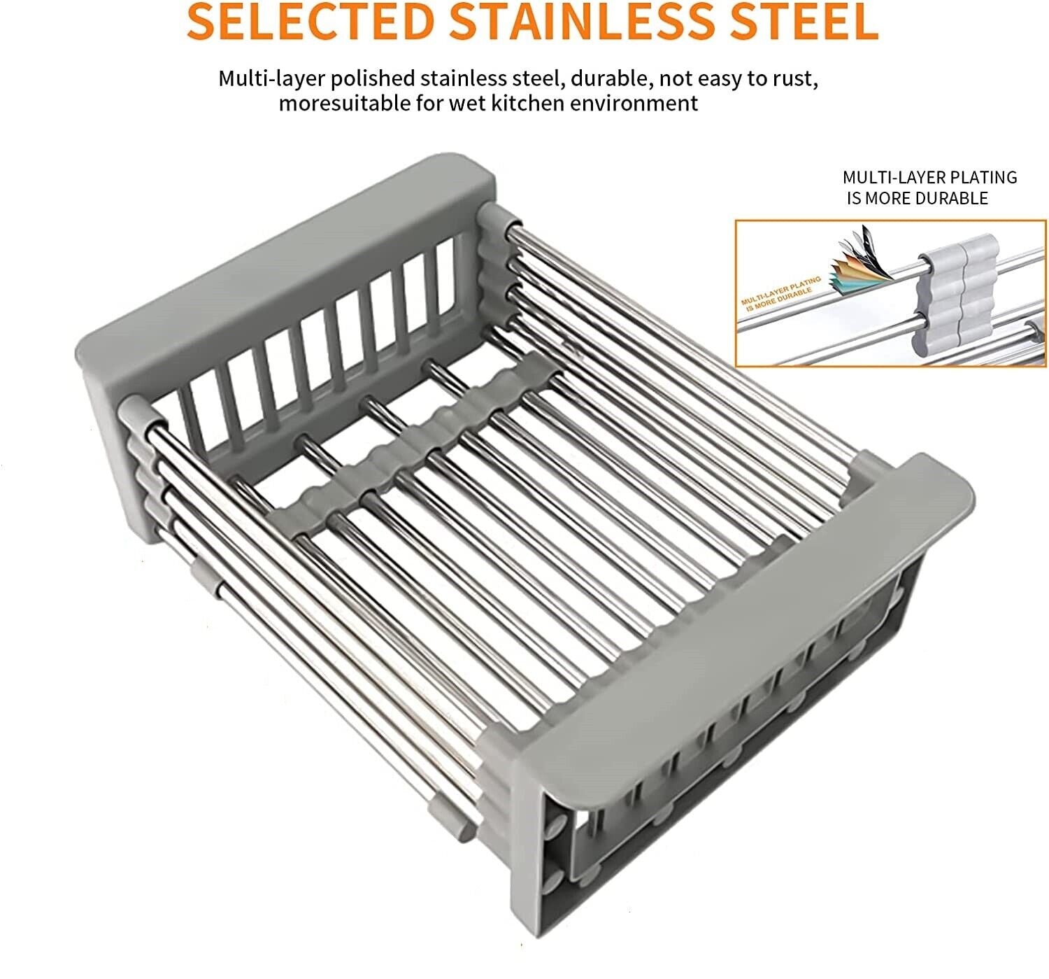 Dish Drying Rack Adjustable Organizer – Stainless Steel, Detachable & Space-Saving, Over Sink Drainer for Plates & Bowls, Fast Drain & Easy Clean Kitchen Holder