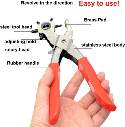 9" Leather Hole Punch Hand Pliers Belt Holes 6 Sized Puncher Heavy Duty Tool New