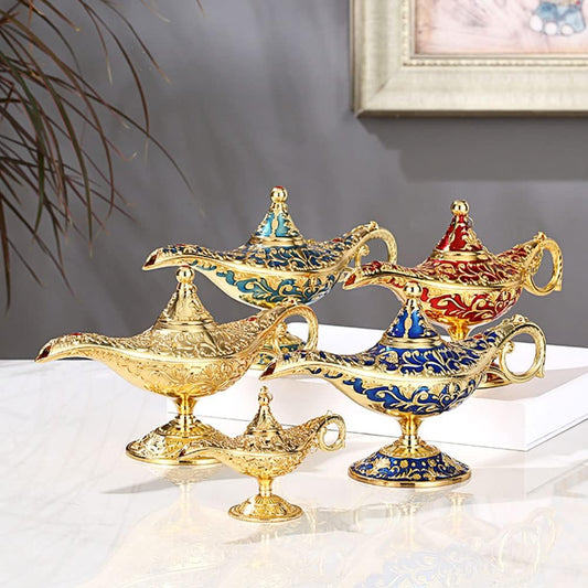 lamp costume Vintage Aladdin Genie Lamp – Decorative Collectible, Zinc Alloy, Enamel Carving, Unique Gift