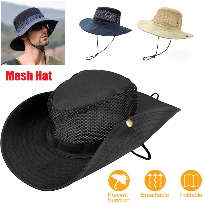 Mesh Tactical Boonie Hat Military Camo Bucket Wide Brim Sun Fishing Summer Cap
