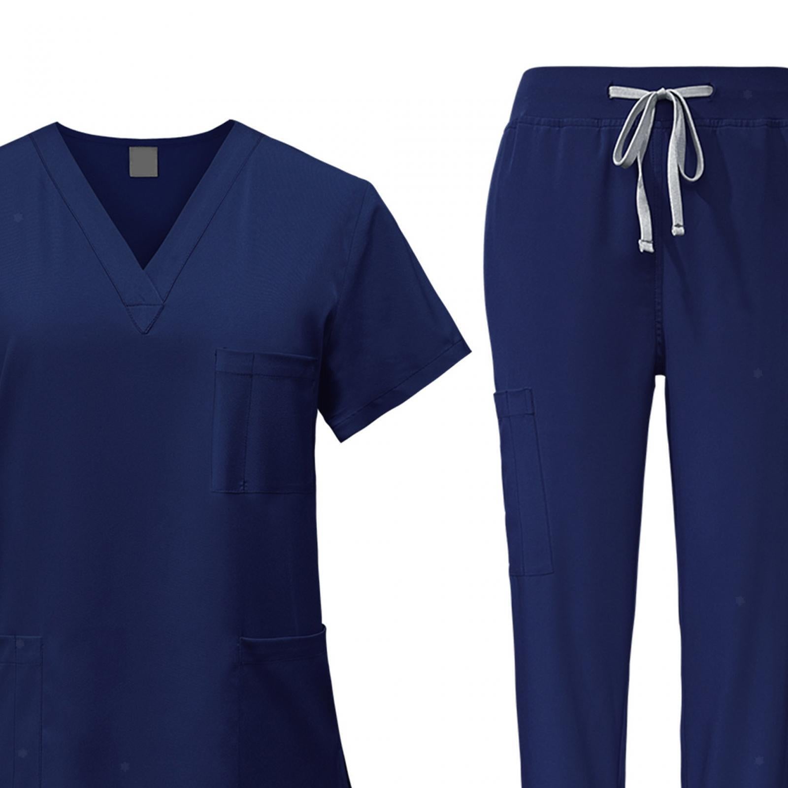 Scrubs Scrub Workwear Set for Women V Neck Top & Elastic Pants Casual Nurse Uniforms Lightweight & Comfortable