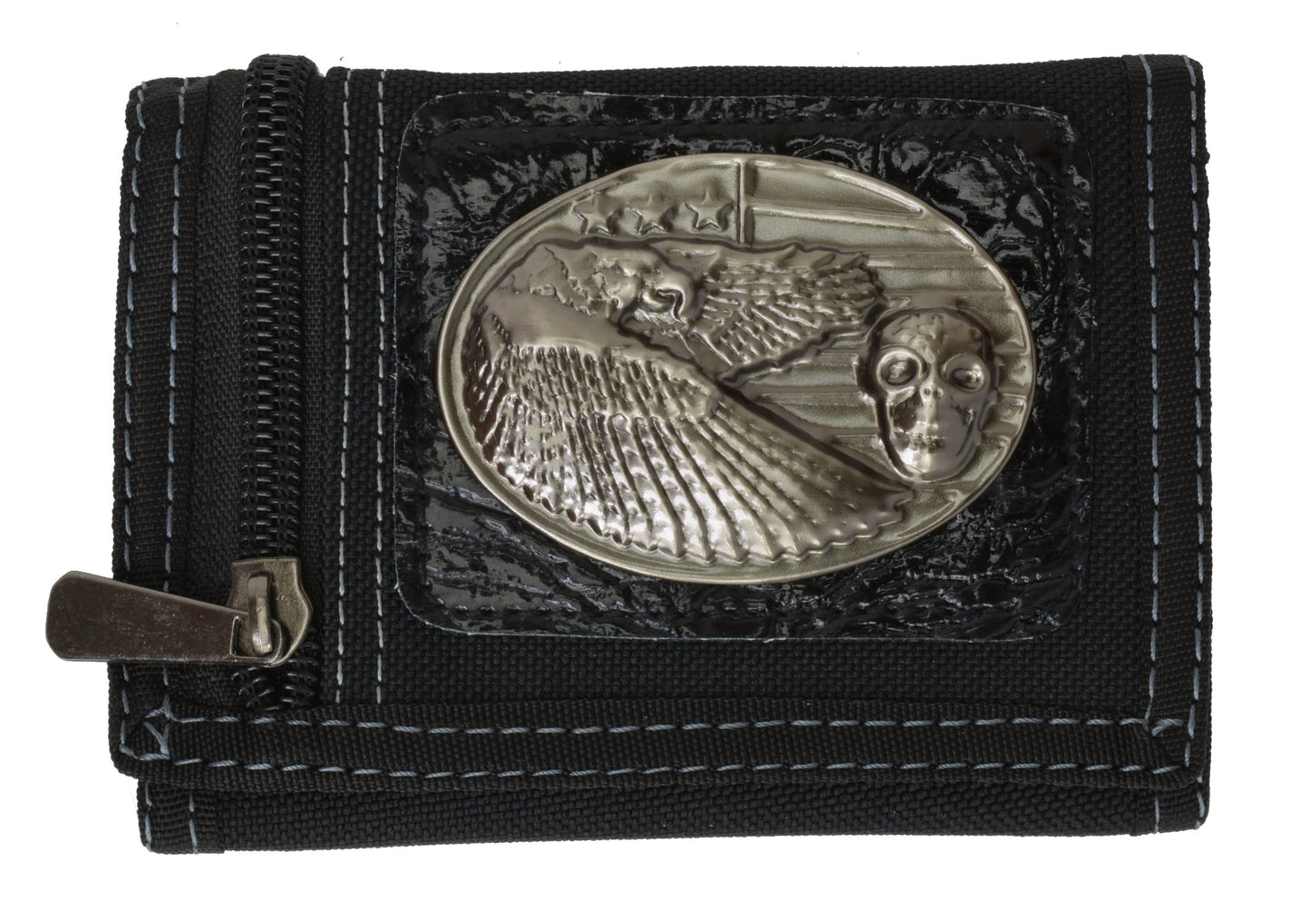 Men'S Tri-Fold Black Chain Wallet Motorcycle Rider Trucker Biker Wallet New