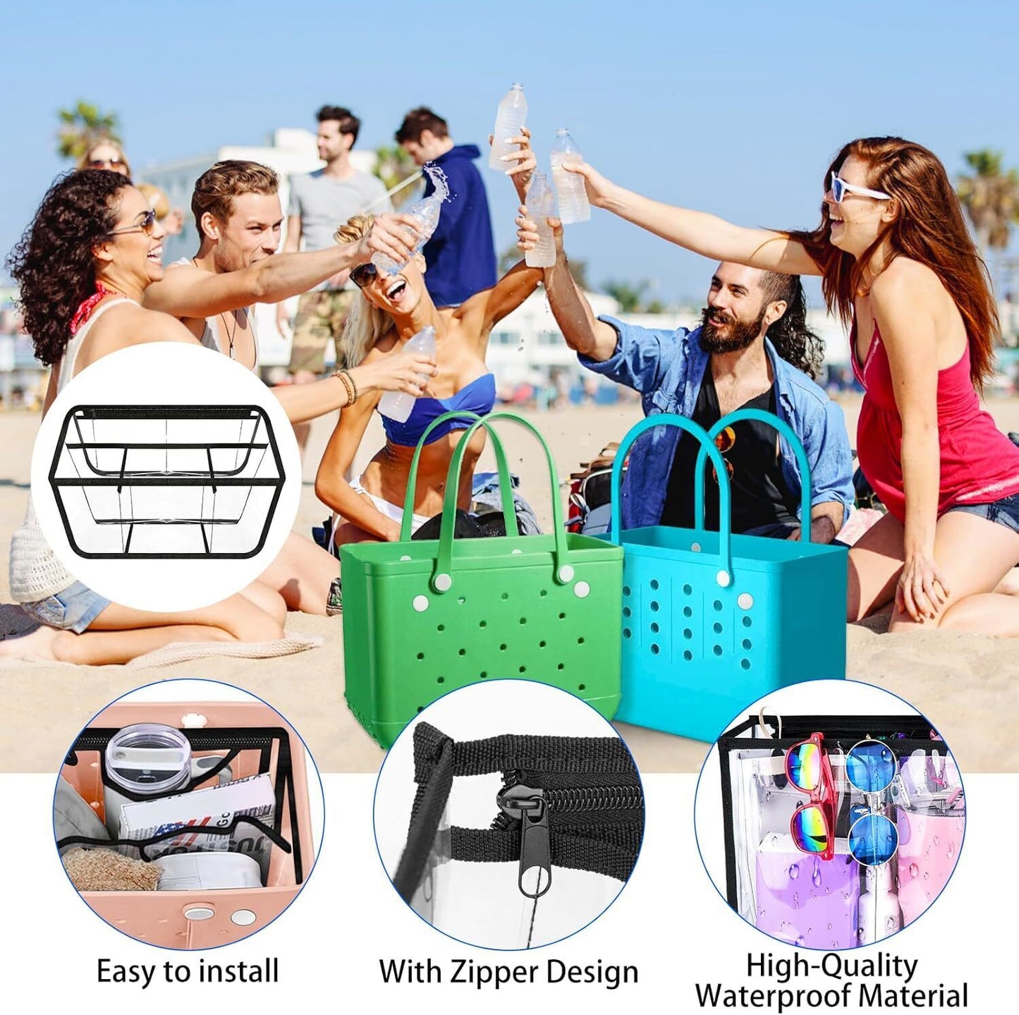 Clear Beach Bag Organizer Insert Compatible with Original Bogg X Large Zipper