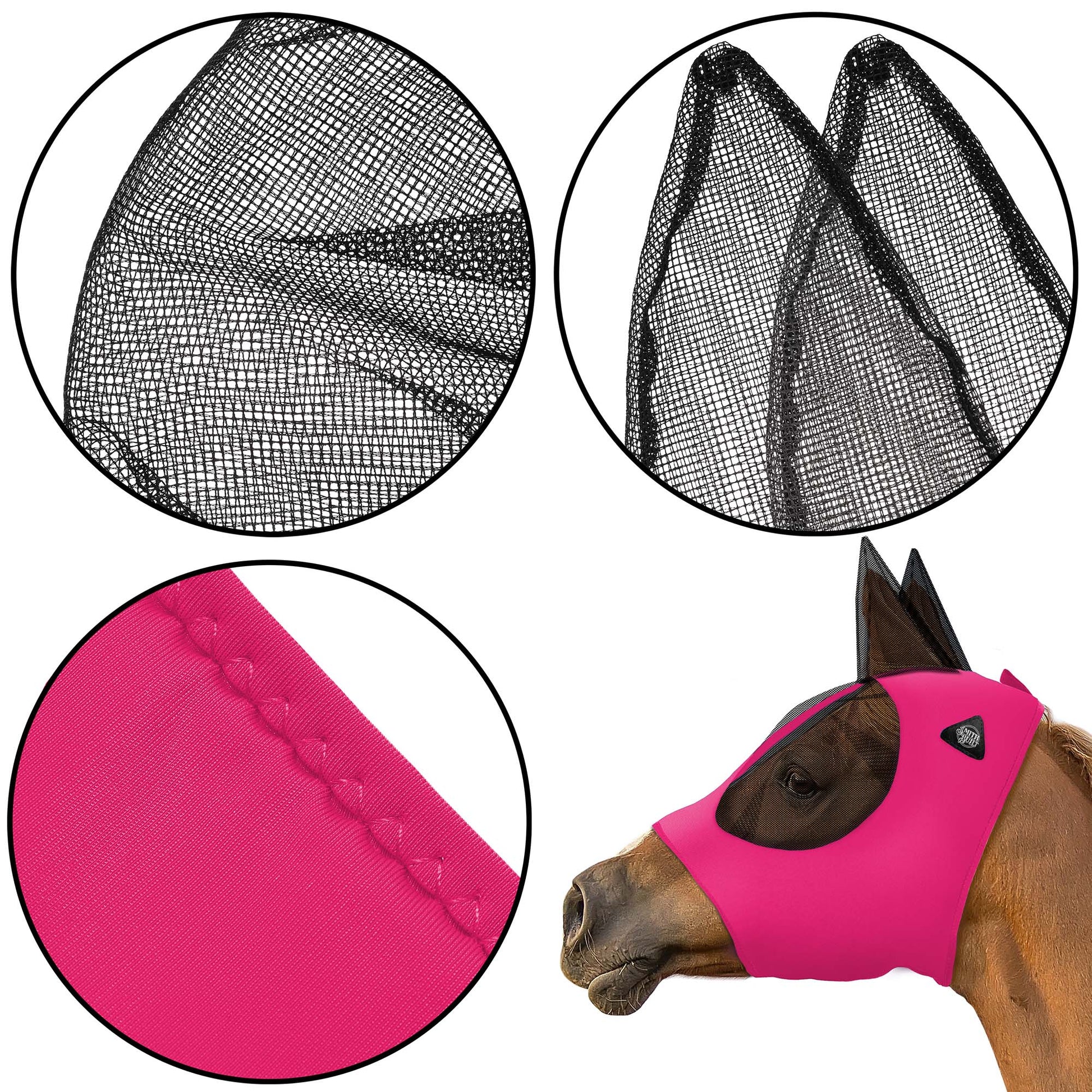 Lycra Horse Fly Mask, Breathable Fabric, Mesh Eyes & Ears, UV Protection