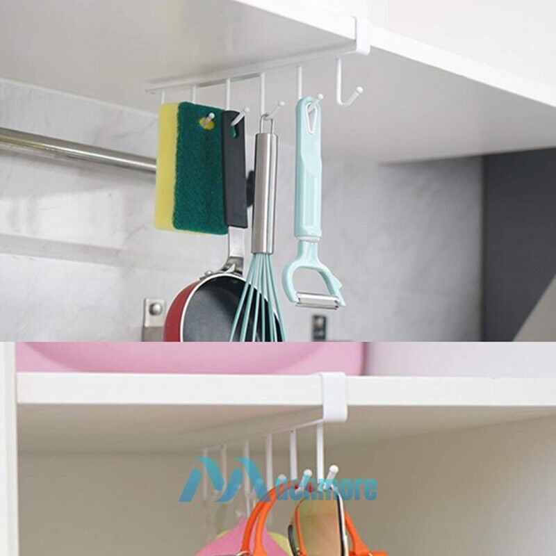 2X 6 Hooks Cup Holder Hang Kitchen Cabinet under Shelf Storage Rack Organizer kitchen supplies gadgets