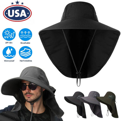 Wide Brim Sun Hat with Neck Flap UV Protection Hiking Fishing Cap Men Women US