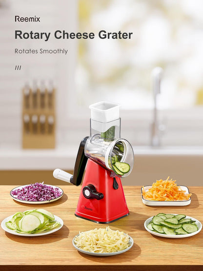 Rotary Cheese Grater with 3 Blades with Handle Kitchen Mandoline Vegetable Slicer