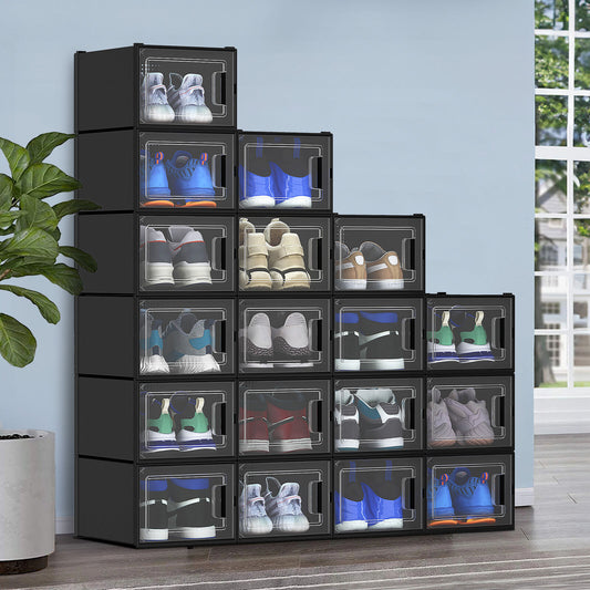 Shoeboxpsa Stackable Shoe Organizers with Transparent Doors - Dust-Free, Multifunctional Storage for Shoes, US Men's Size 15 Plastic Set Waterproof