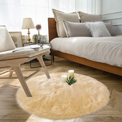 Faux Fur Sheepskin Fluffy Area Rugs round Shaggy Carpet for Bedroom Living Room