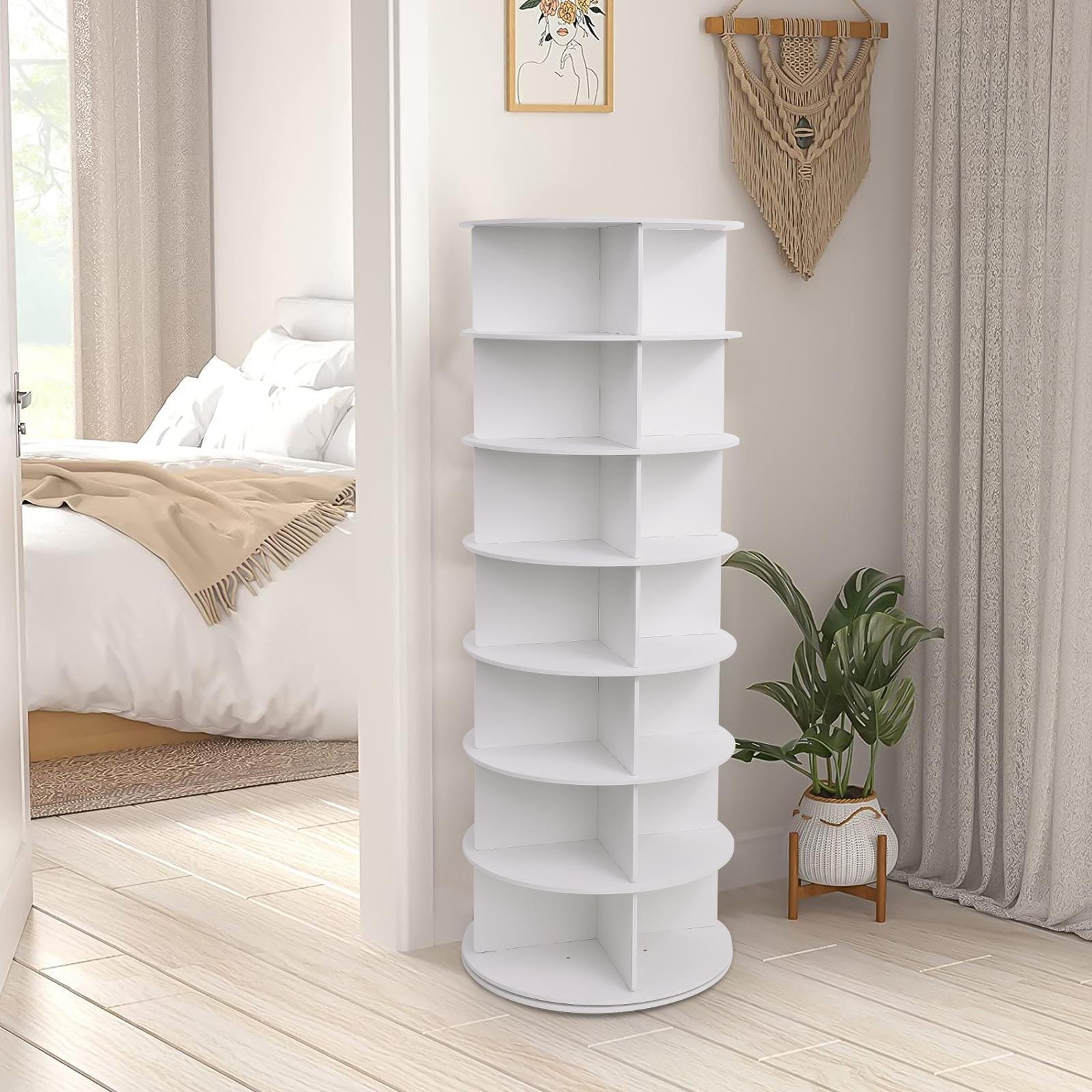 7-Tier Rotating Shoe Rack Tower 360° Spinning Shoe Display Carousel White