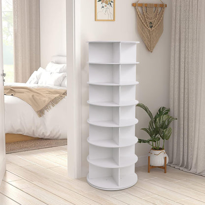 7-Tier Rotating Shoe Rack Tower 360° Spinning Shoe Display Carousel White