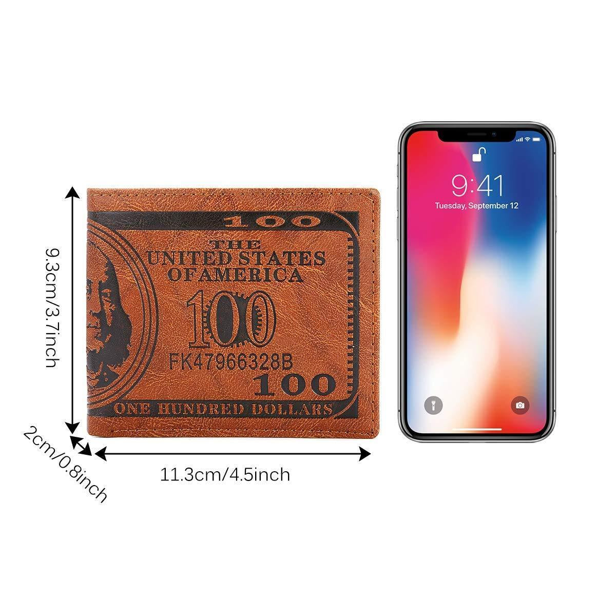 Men'S US 100 Dollar Bill Leather ID Window Bifold Card Holder Wallet Purse US