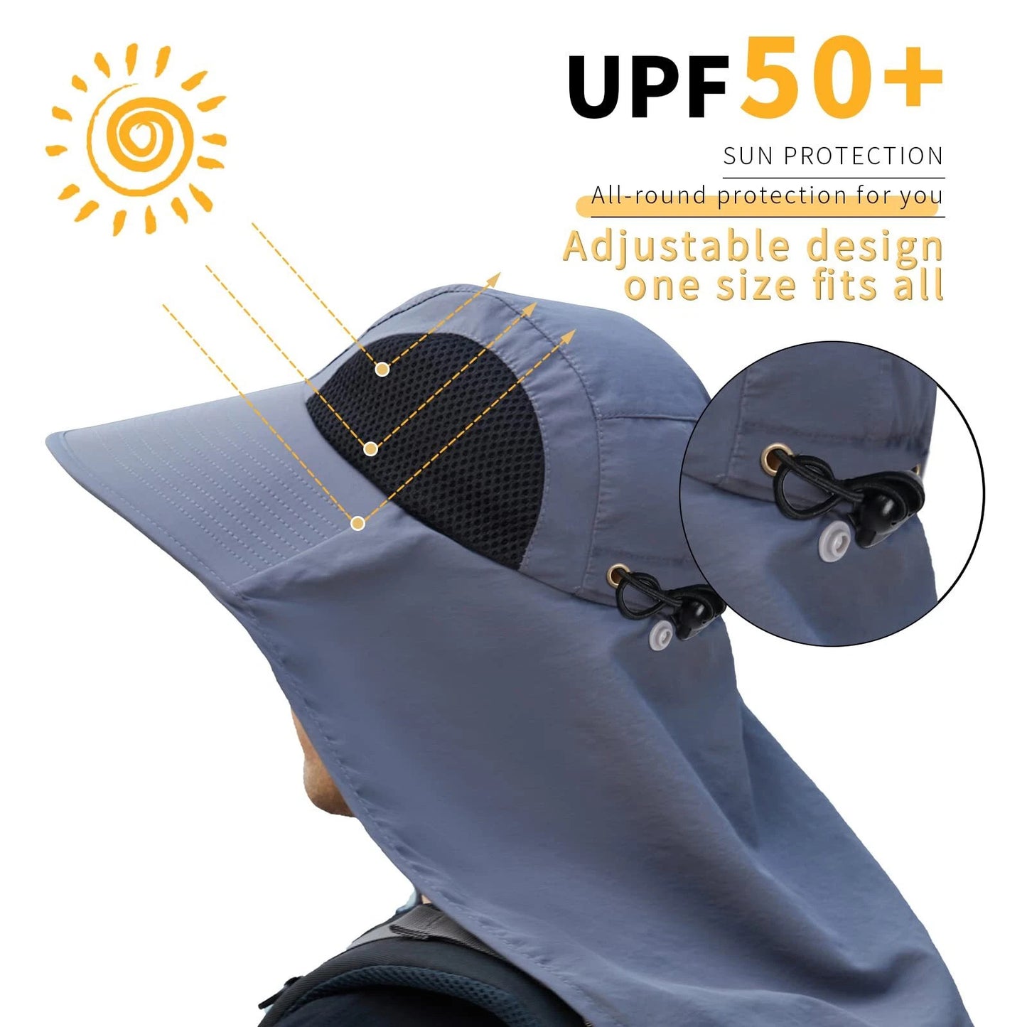 Wide Brim Sun Hat with Neck Flap UV Protection Hiking Fishing Cap Men Women US
