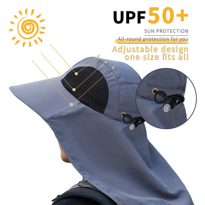 Wide Brim Sun Hat with Neck Flap UV Protection Hiking Fishing Cap Men Women US