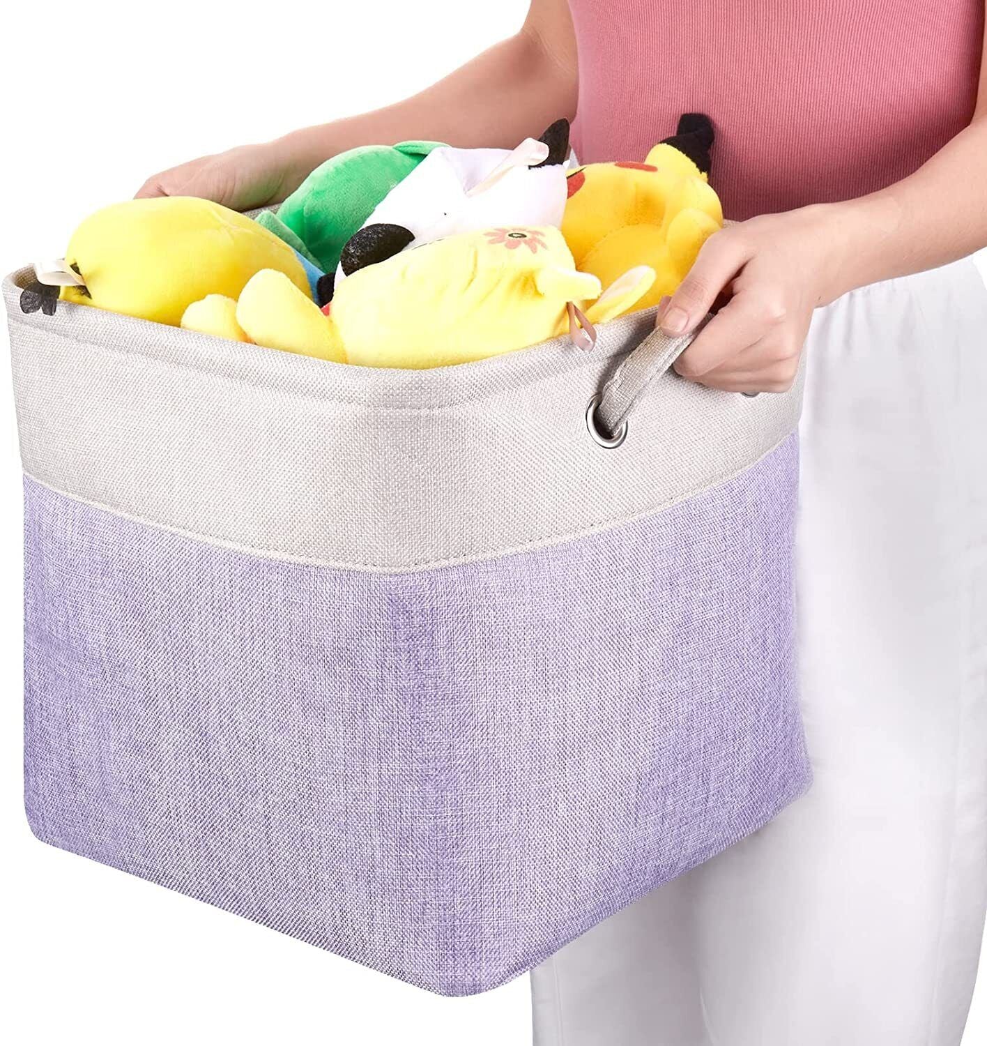 Large Storage Basket Rectangular Fabric Collapsible Organizer Bin Box 13×13×13In