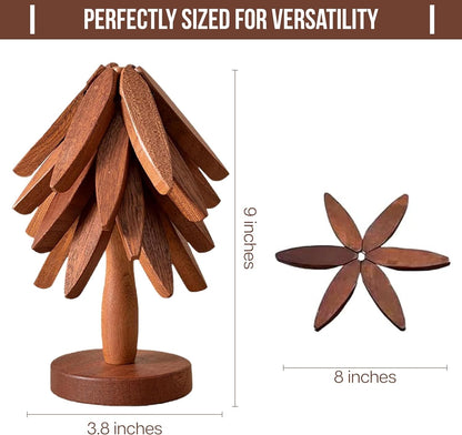 Wooden Trivets for Hot Dishes ,Tree-Shaped Trivet Set with Stand, Heat-Resistant