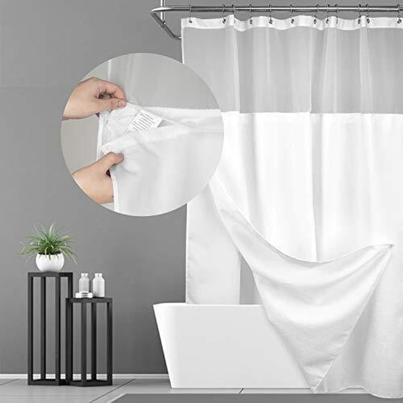 Extra Long Waffle Weave Shower Curtain 96 Inch with Snap-In Fabric Liner, Hotel Style 3-in-1 Set, Water-Resistant & Includes 12 Rust-Resistant Hooks