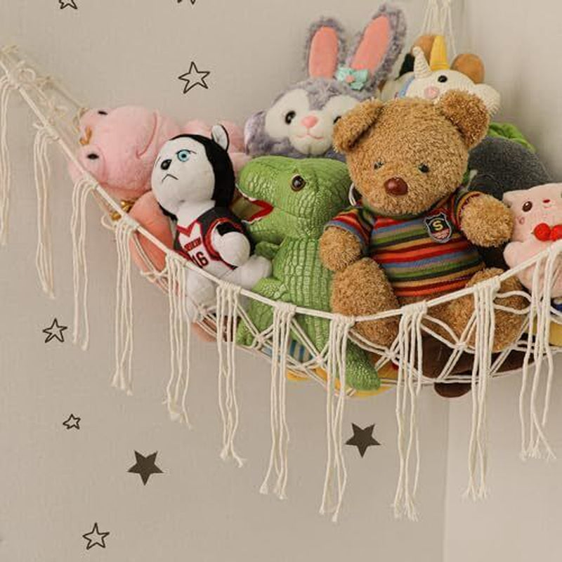 Stuffed Animal Hammock Net – Large Capacity Toy Storage, Durable Cotton Rope, Easy Install Corner Organizer for Plush Toys, Kids Room, Boho Decor