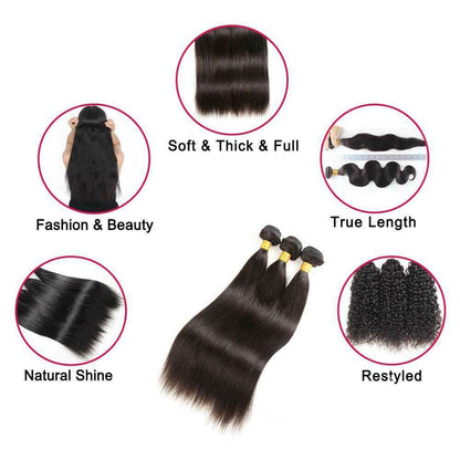 ashine hair bundle, 10A Brazilian Human Hair Bundles - 100% Real Remy Hair Extensions, Straight Weft, Virgin Hair, 3/4 Bundles, 10''-30'' Inches