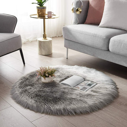 Faux Fur Sheepskin Fluffy Area Rugs round Shaggy Carpet for Bedroom Living Room