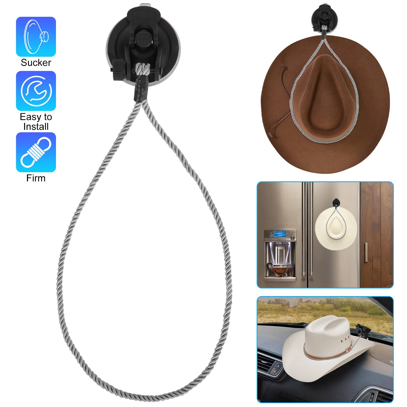 Cowboy Hat Mounts Holder Storage Rack for Glass Door Vehicles Dashes Heavy Duty Accessory Organiser Smooth Installation Silicone