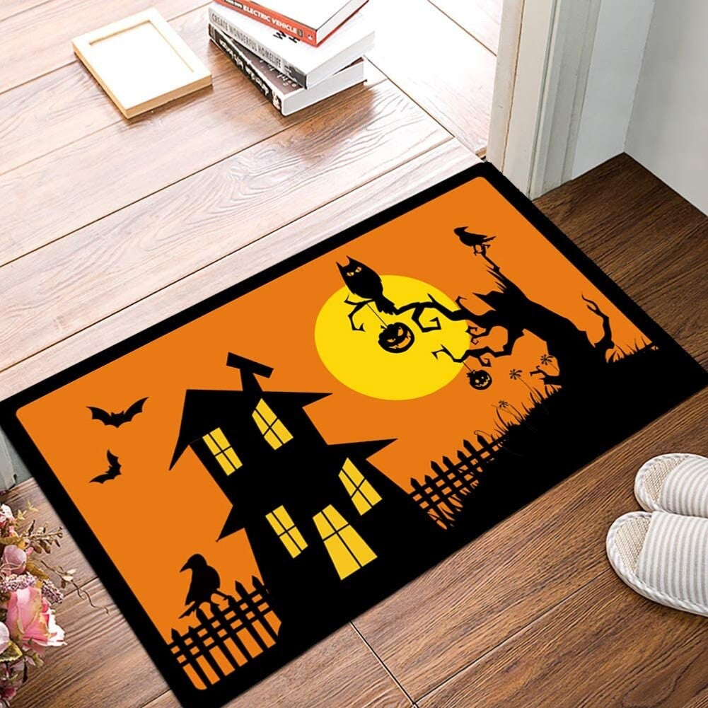 Halloween Doormat Non Slip Front Door Mat, Easy to Clean Low Profile Mat for Ent