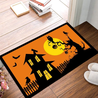 Halloween Doormat Non Slip Front Door Mat, Easy to Clean Low Profile Mat for Ent