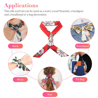 12 PCS Women Satin Silk Scarf Wrap Tied Bag Handle Neck Hair Long Ribbon Travel