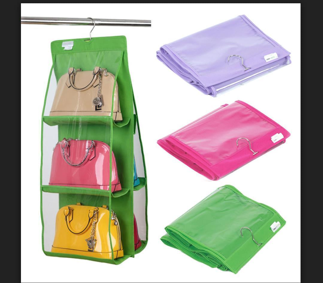 Handbag File Purse Organizer Rack Closet Display 6 Pocket Clear Storage Hanger