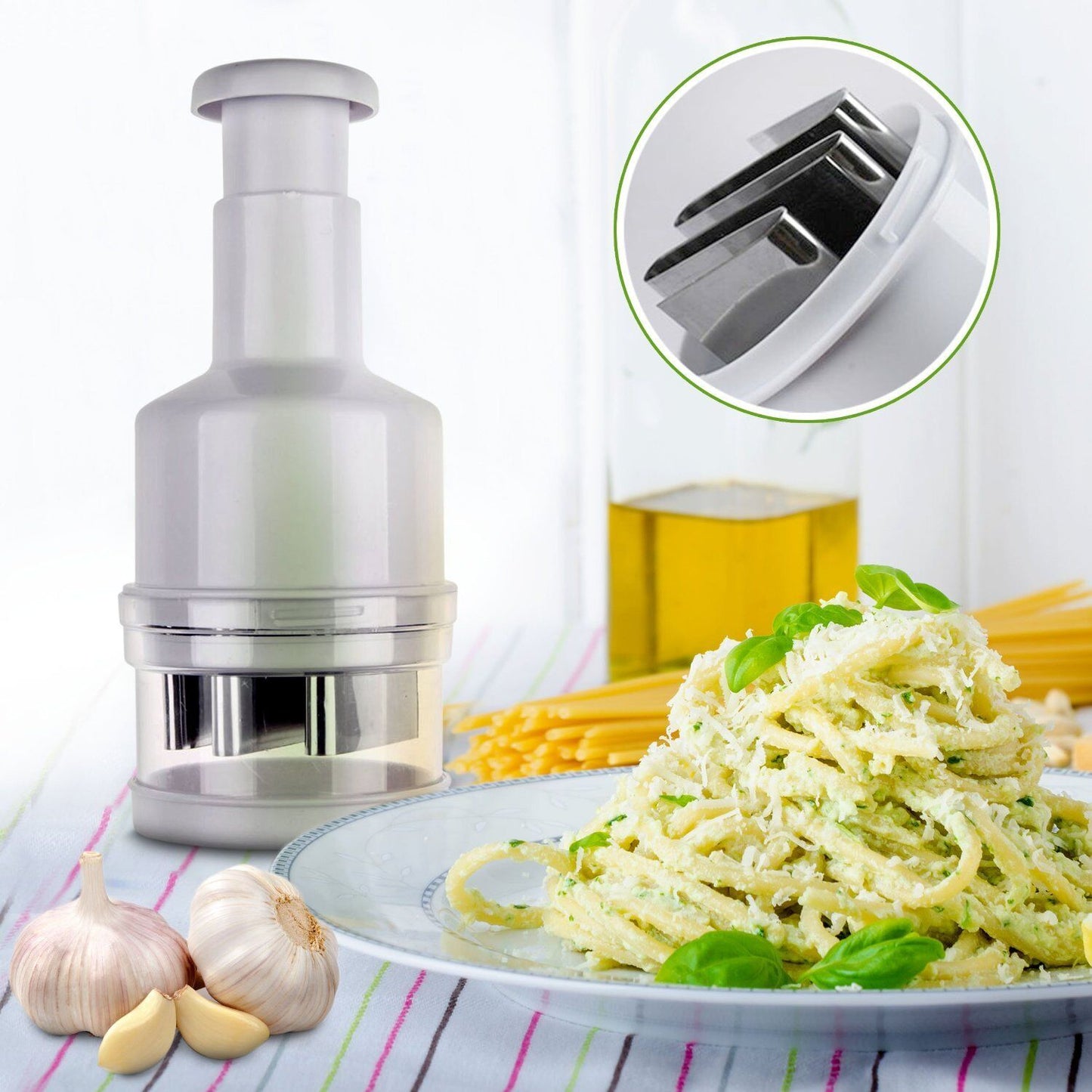 Pressing Vegetable Garlic Onion Food Chopper Cutter Slicer Peeler Dicer White